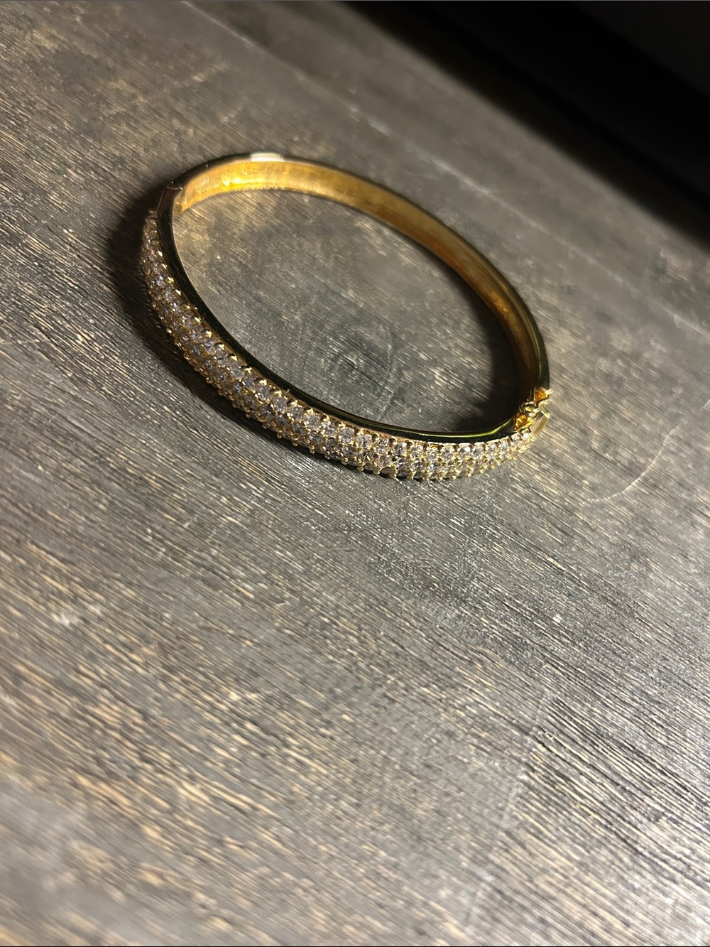 Gold‎ plated 925 Silver Pavé Crystal Hinged Bangle Bracelet - safety clasp